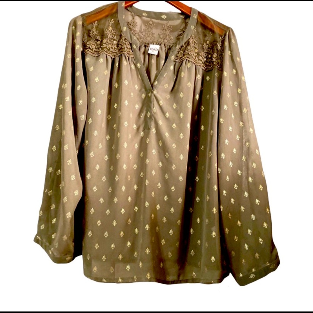 Grey/Gold Blouse with Beading, Sz. XXL